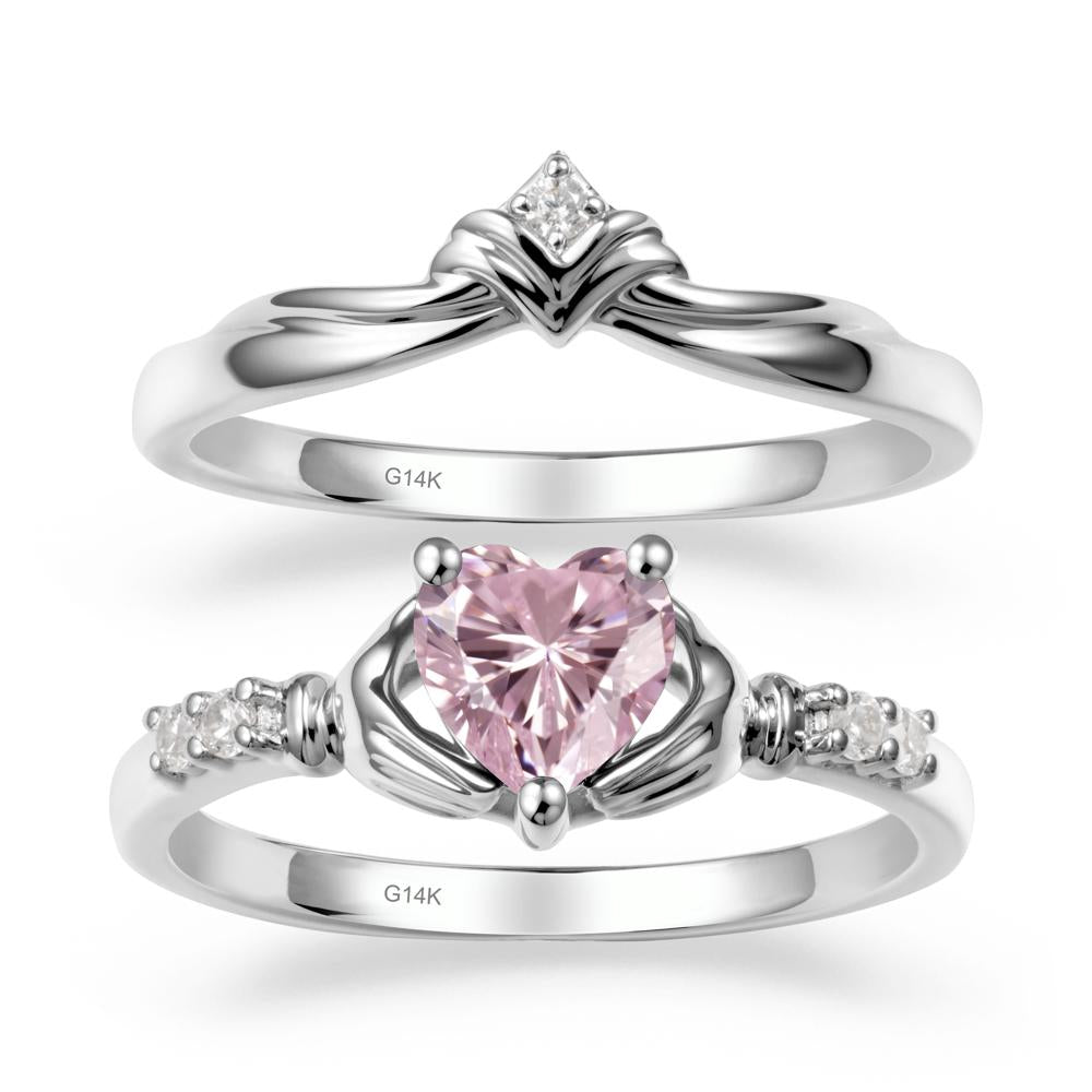 Pink Cubic Zirconia Claddagh Engagement Ring Sets - LUO Jewelry #metal_14k white gold