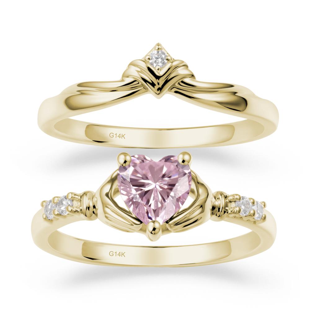 Pink Cubic Zirconia Claddagh Engagement Ring Sets - LUO Jewelry #metal_14k yellow gold