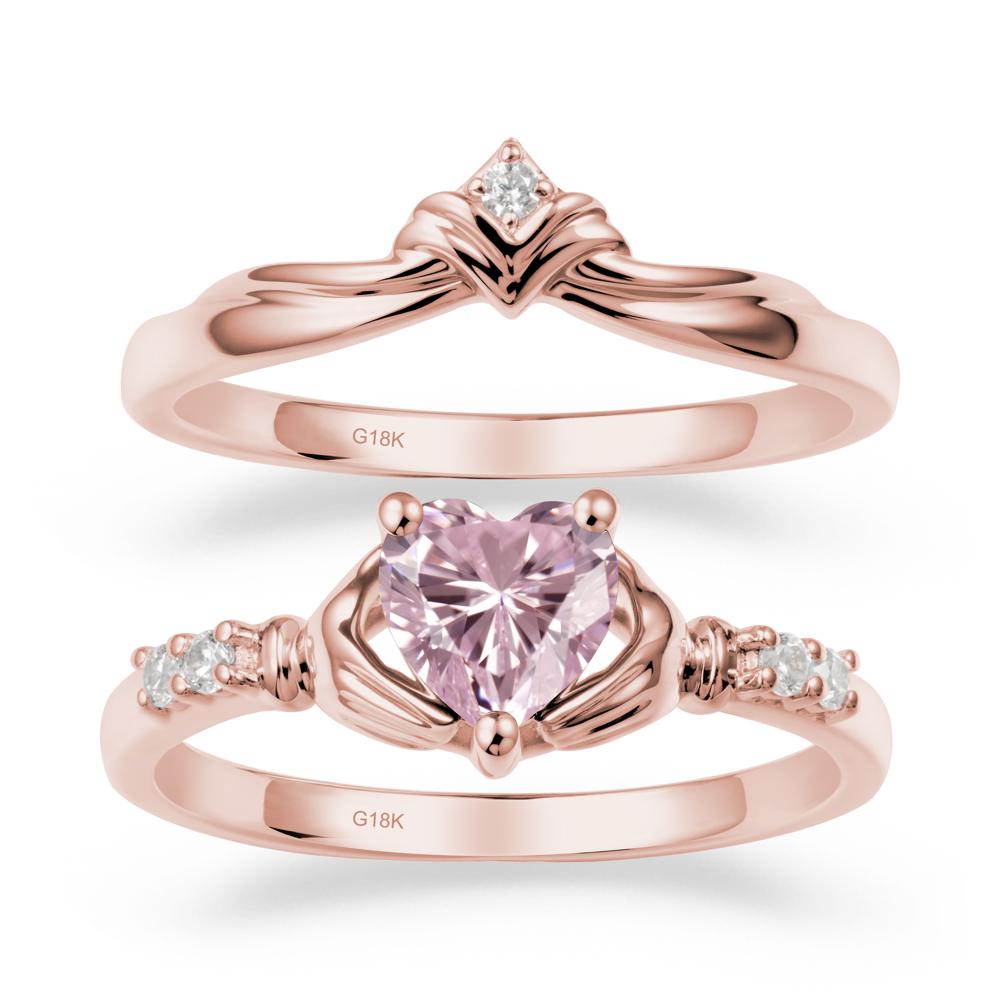 Pink Cubic Zirconia Claddagh Engagement Ring Sets - LUO Jewelry #metal_18k rose gold