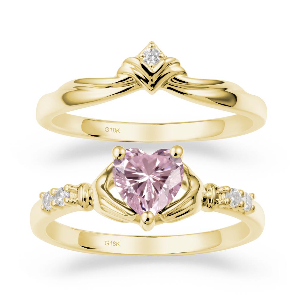 Pink Cubic Zirconia Claddagh Engagement Ring Sets - LUO Jewelry #metal_18k yellow gold