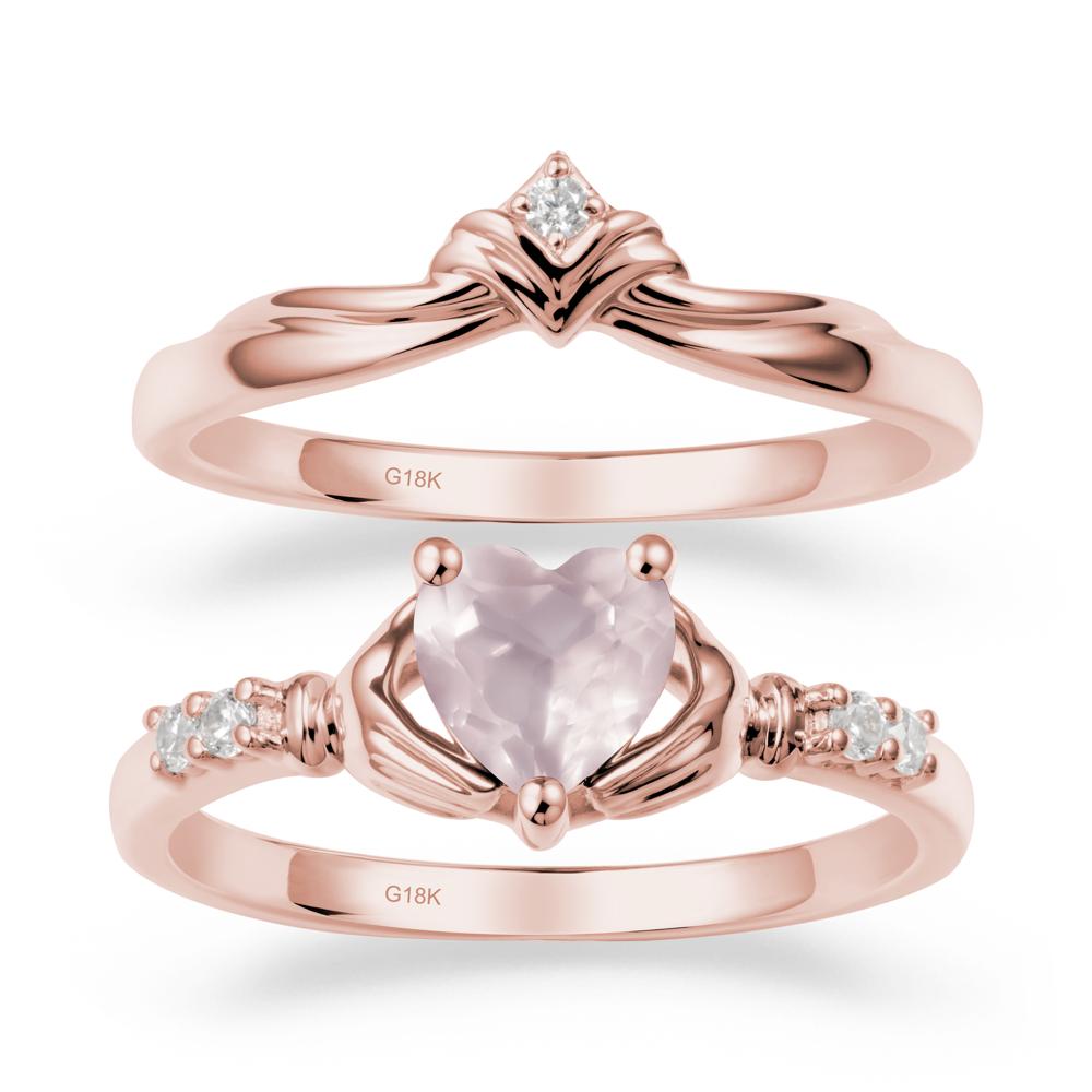 Rose Quartz Claddagh Wedding Ring Sets - LUO Jewelry #metal_18k rose gold