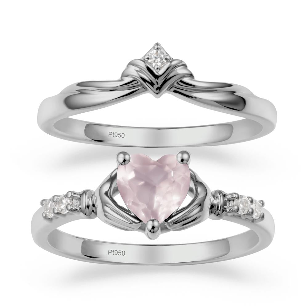 Rose Quartz Claddagh Wedding Ring Sets - LUO Jewelry #metal_platinum