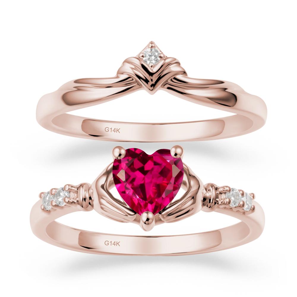 Ruby Claddagh Ring Bridal Set - LUO Jewelry #metal_14k rose gold