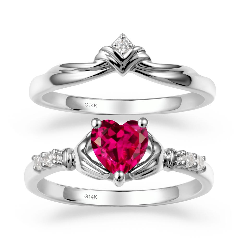 Ruby Claddagh Ring Bridal Set - LUO Jewelry #metal_14k white gold