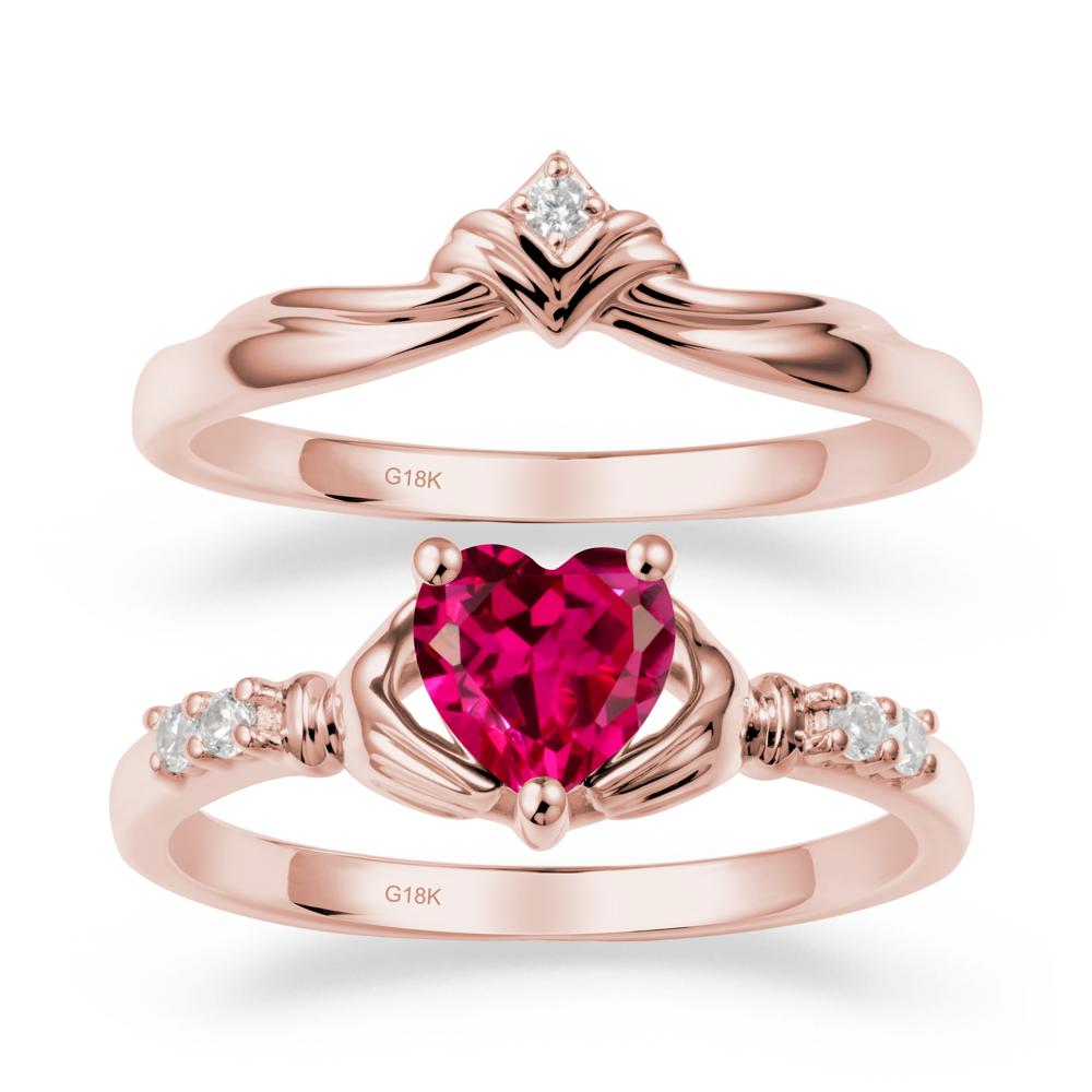 Ruby Claddagh Ring Bridal Set - LUO Jewelry #metal_18k rose gold