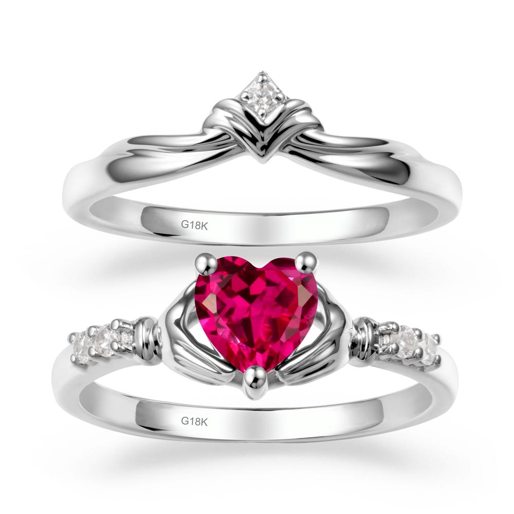 Ruby Claddagh Ring Bridal Set - LUO Jewelry #metal_18k white gold