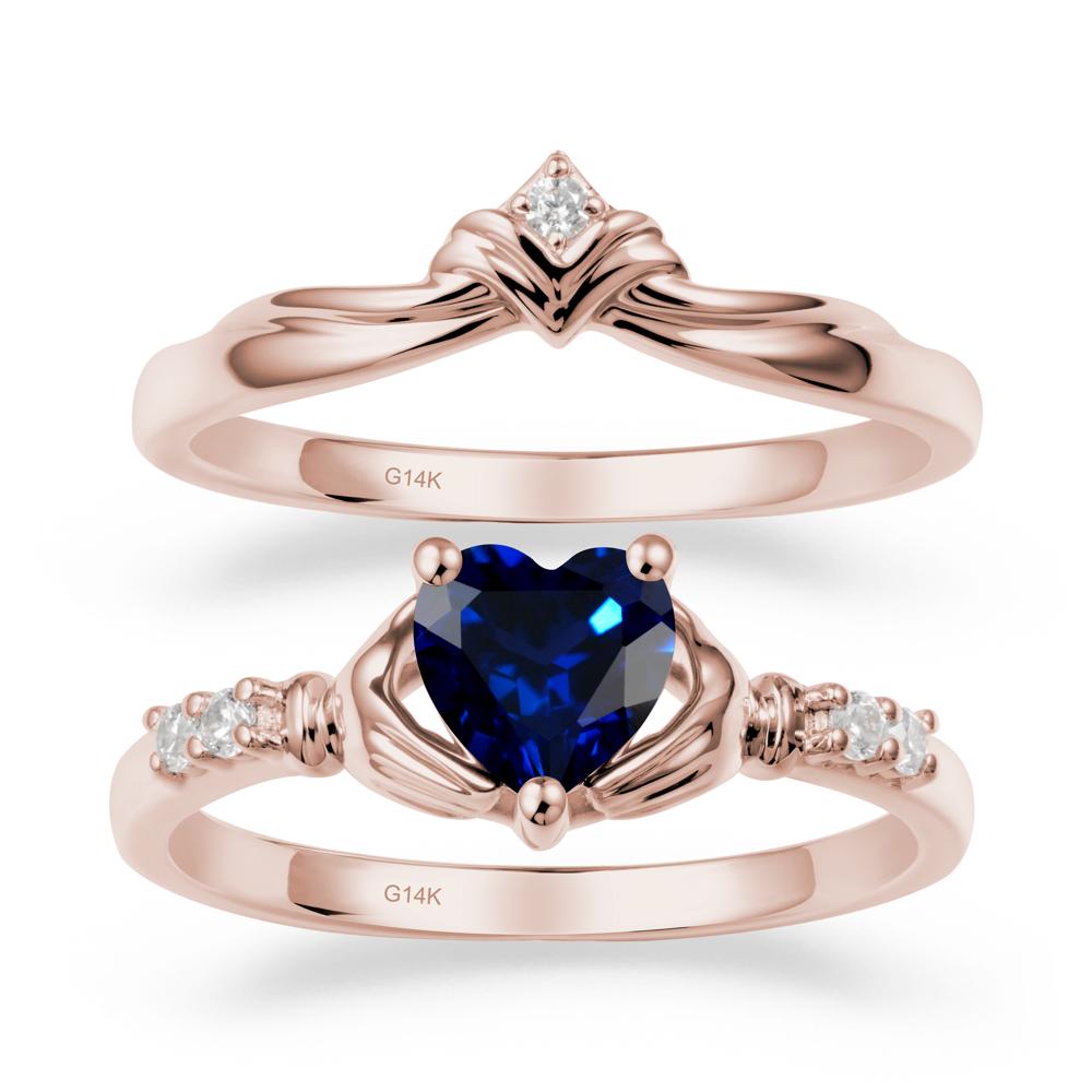 Sapphire Claddagh Engagement Ring Sets - LUO Jewelry #metal_14k rose gold