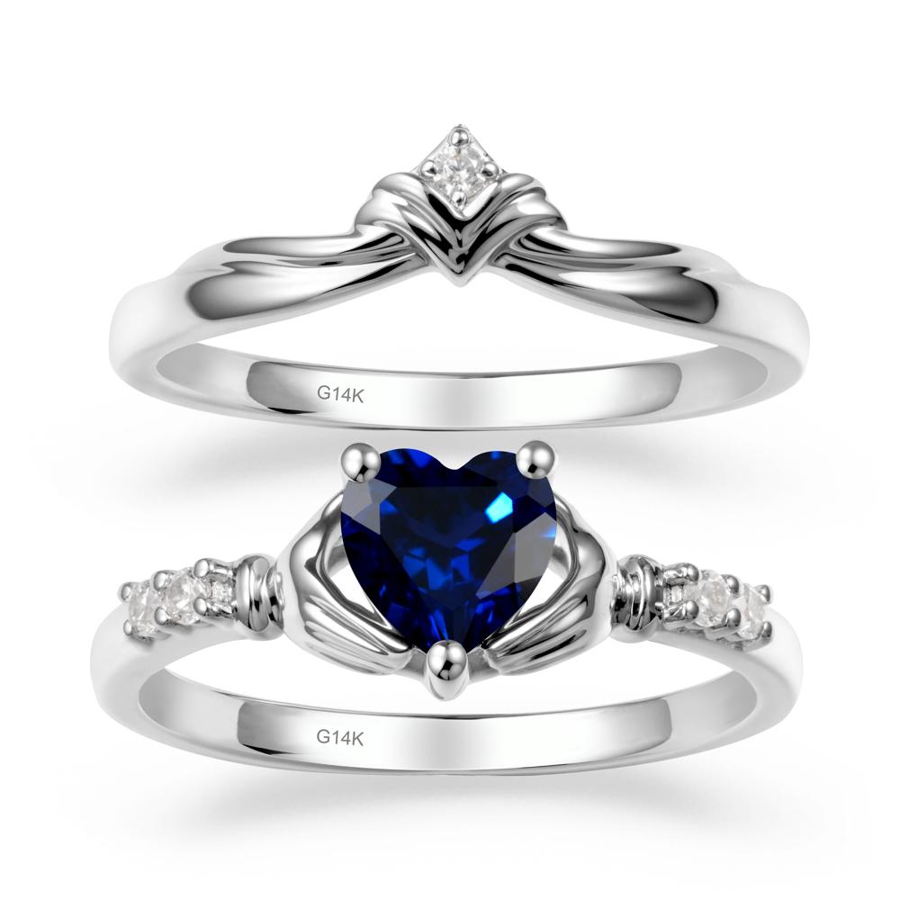 Sapphire Claddagh Engagement Ring Sets - LUO Jewelry #metal_14k white gold
