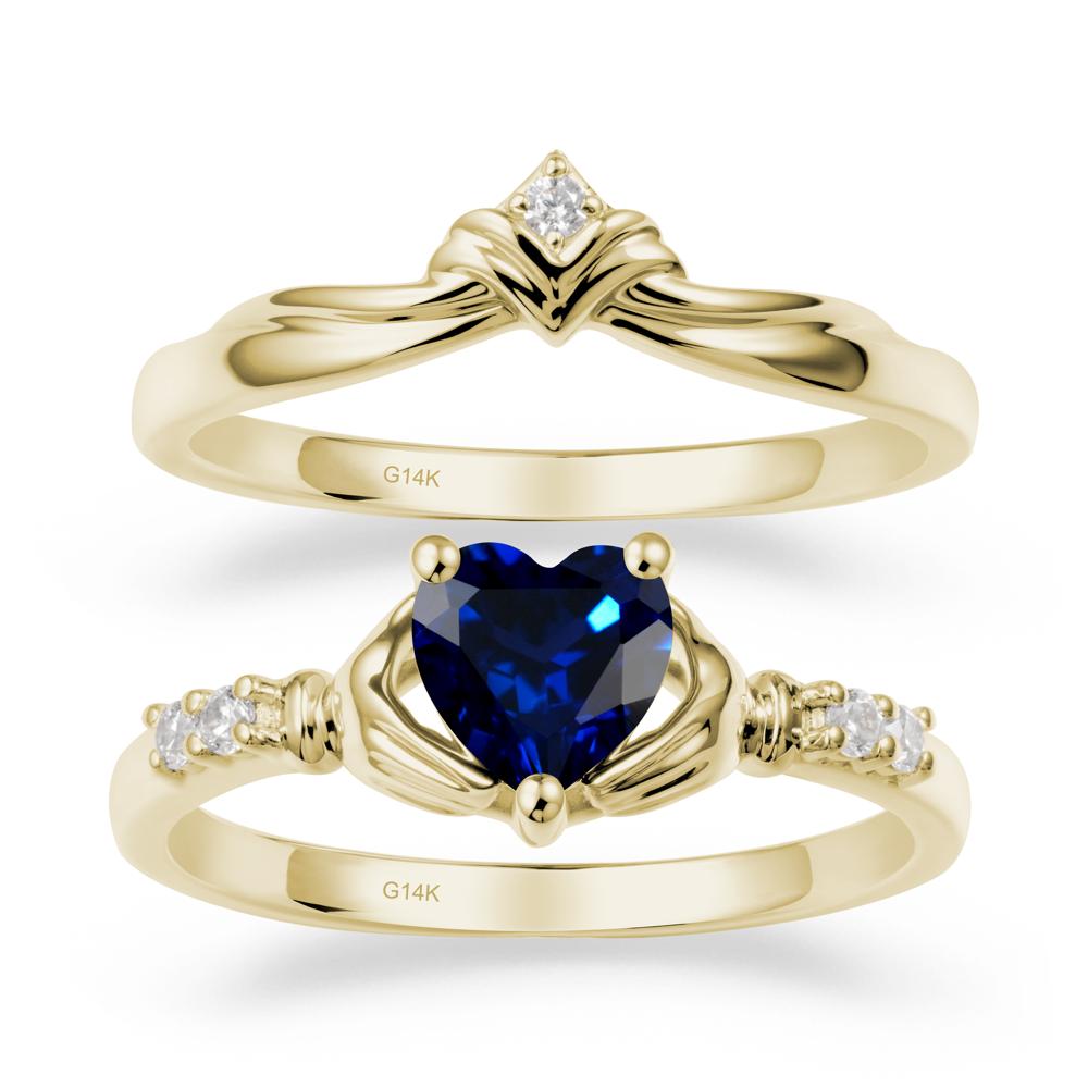 Sapphire Claddagh Engagement Ring Sets - LUO Jewelry #metal_14k yellow gold