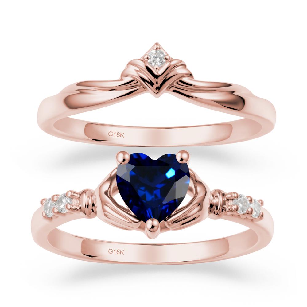 Sapphire Claddagh Engagement Ring Sets - LUO Jewelry #metal_18k rose gold