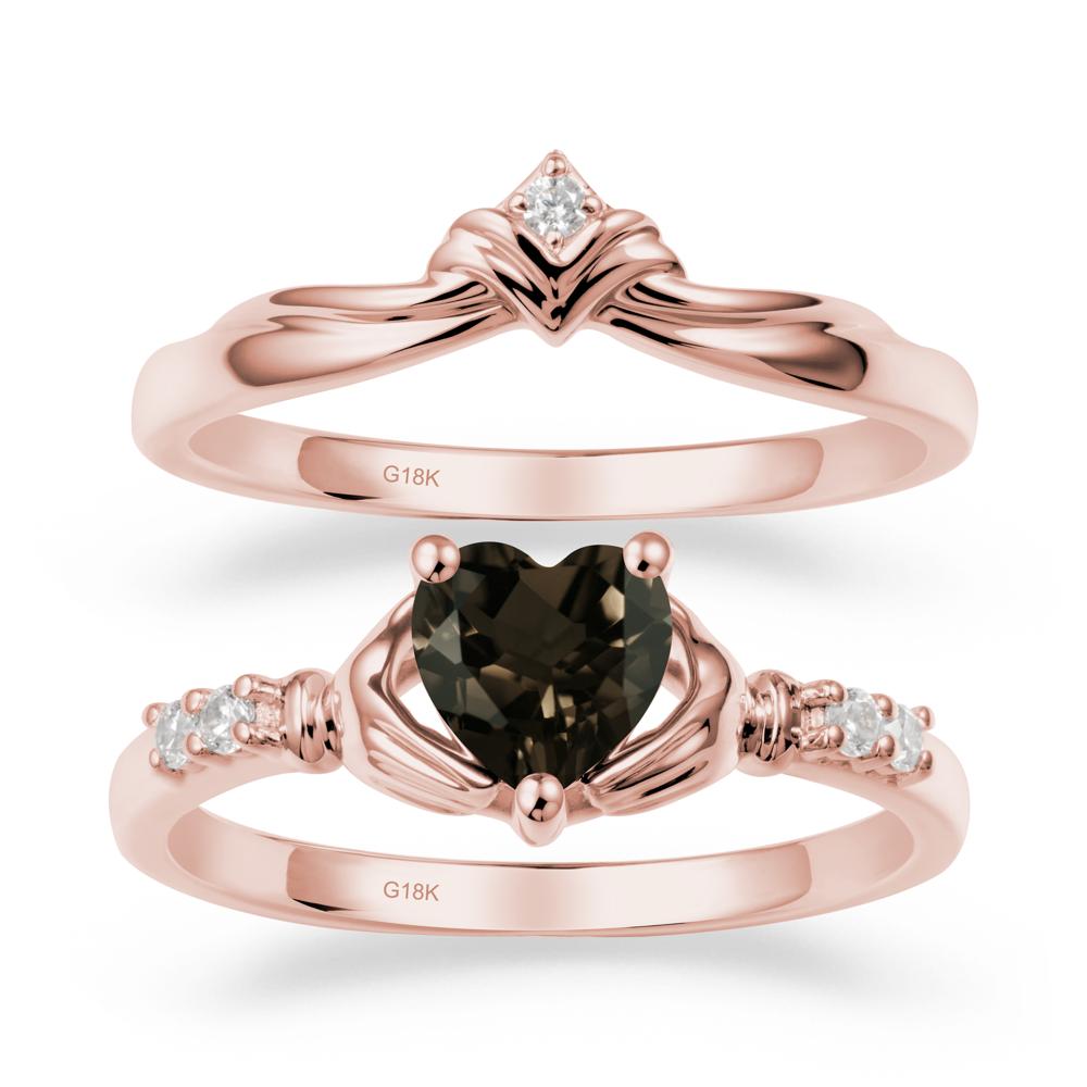 Heart Shaped Smoky Quartz Claddagh Wedding Band Sets - LUO Jewelry #metal_18k rose gold