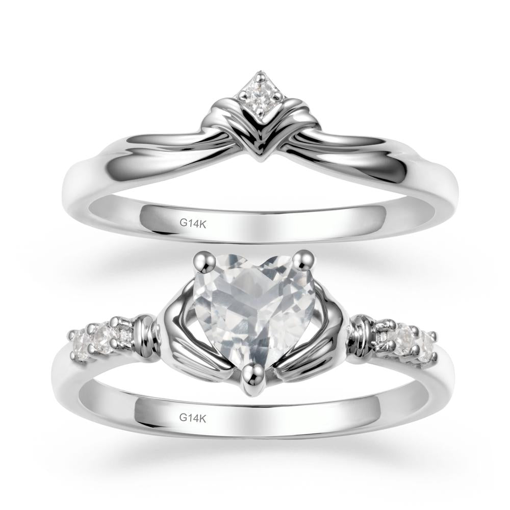 White Topaz Claddagh Ring Bridal Set - LUO Jewelry #metal_14k white gold