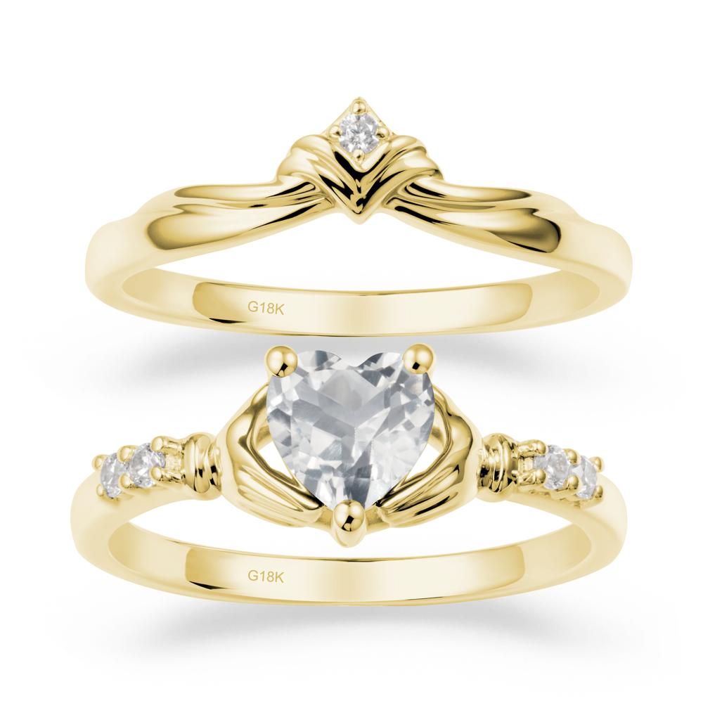 White Topaz Claddagh Ring Bridal Set - LUO Jewelry #metal_18k yellow gold