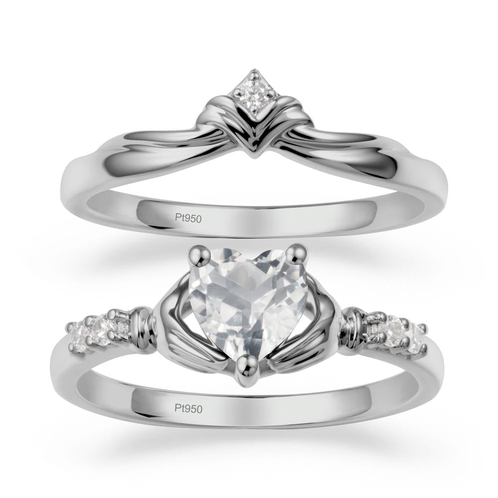 White Topaz Claddagh Ring Bridal Set - LUO Jewelry #metal_platinum