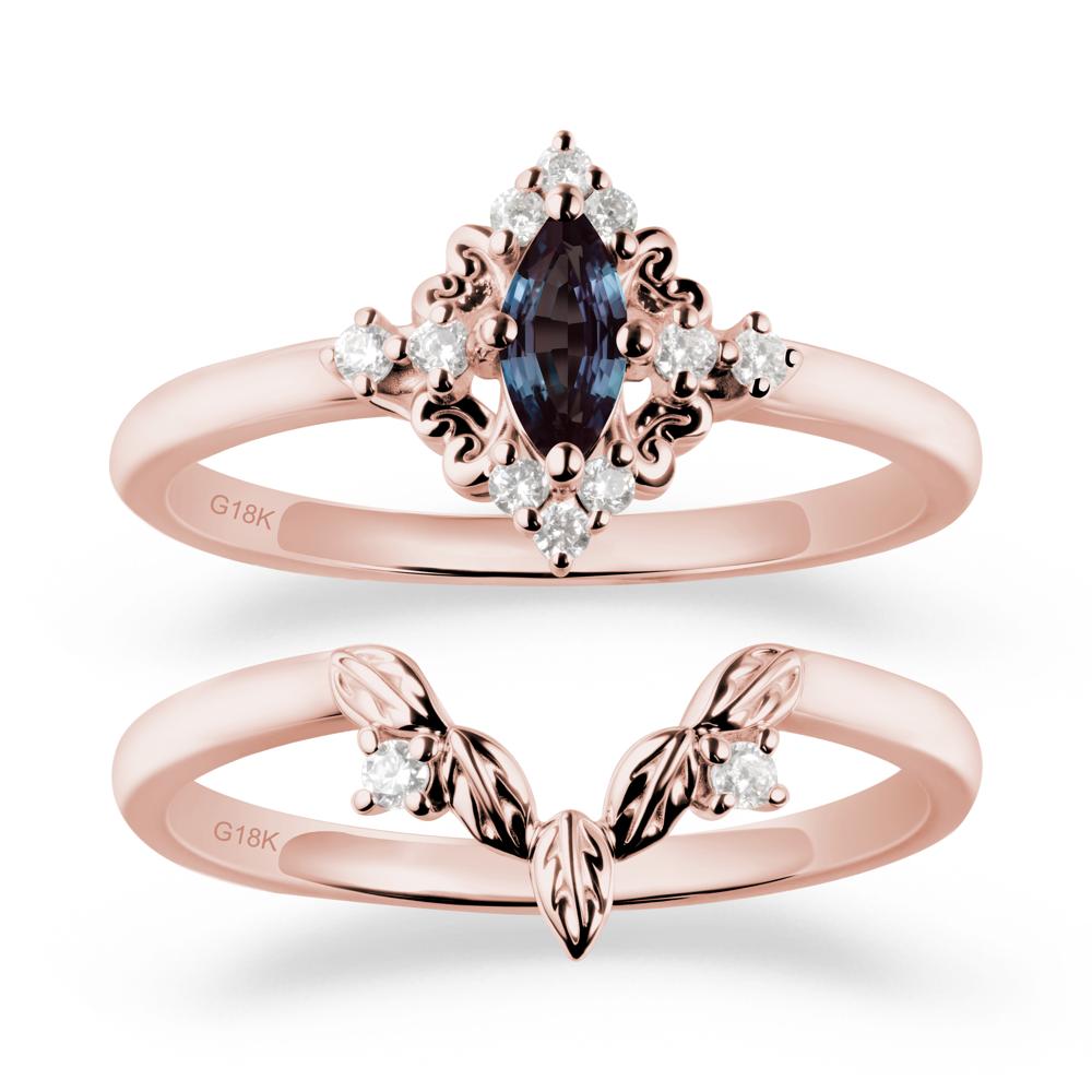 Nature Leaf Alexandrite Ring Sets - LUO Jewelry #metal_18k rose gold