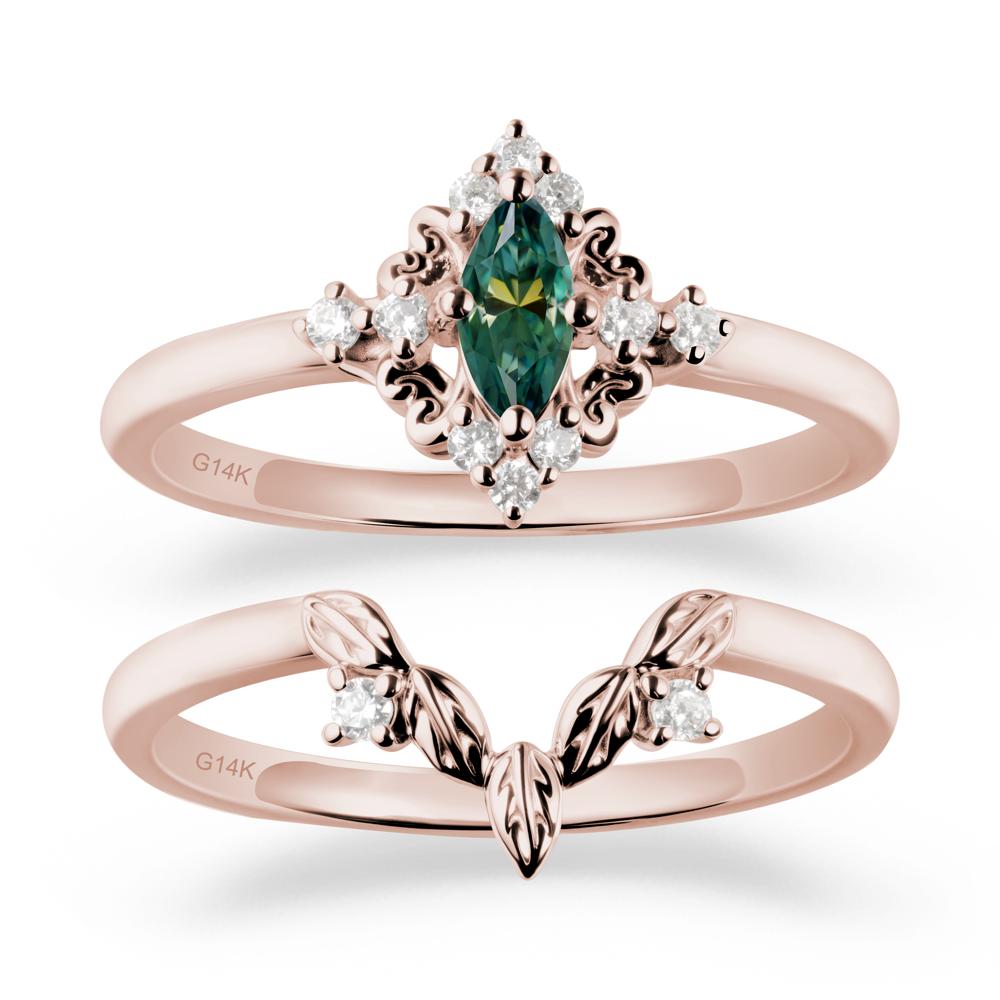 Nature Leaf Green Moissanite Ring Sets - LUO Jewelry #metal_14k rose gold