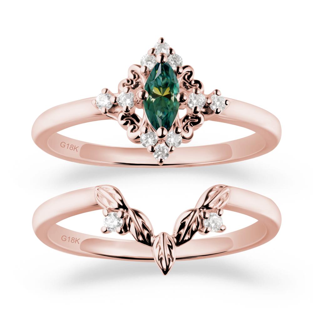 Nature Leaf Green Moissanite Ring Sets - LUO Jewelry #metal_18k rose gold