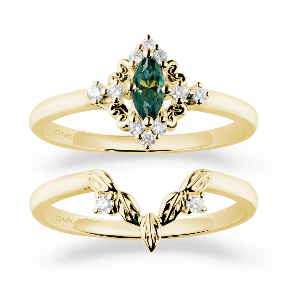 Nature Leaf Green Moissanite Ring Sets - LUO Jewelry #metal_18k yellow gold
