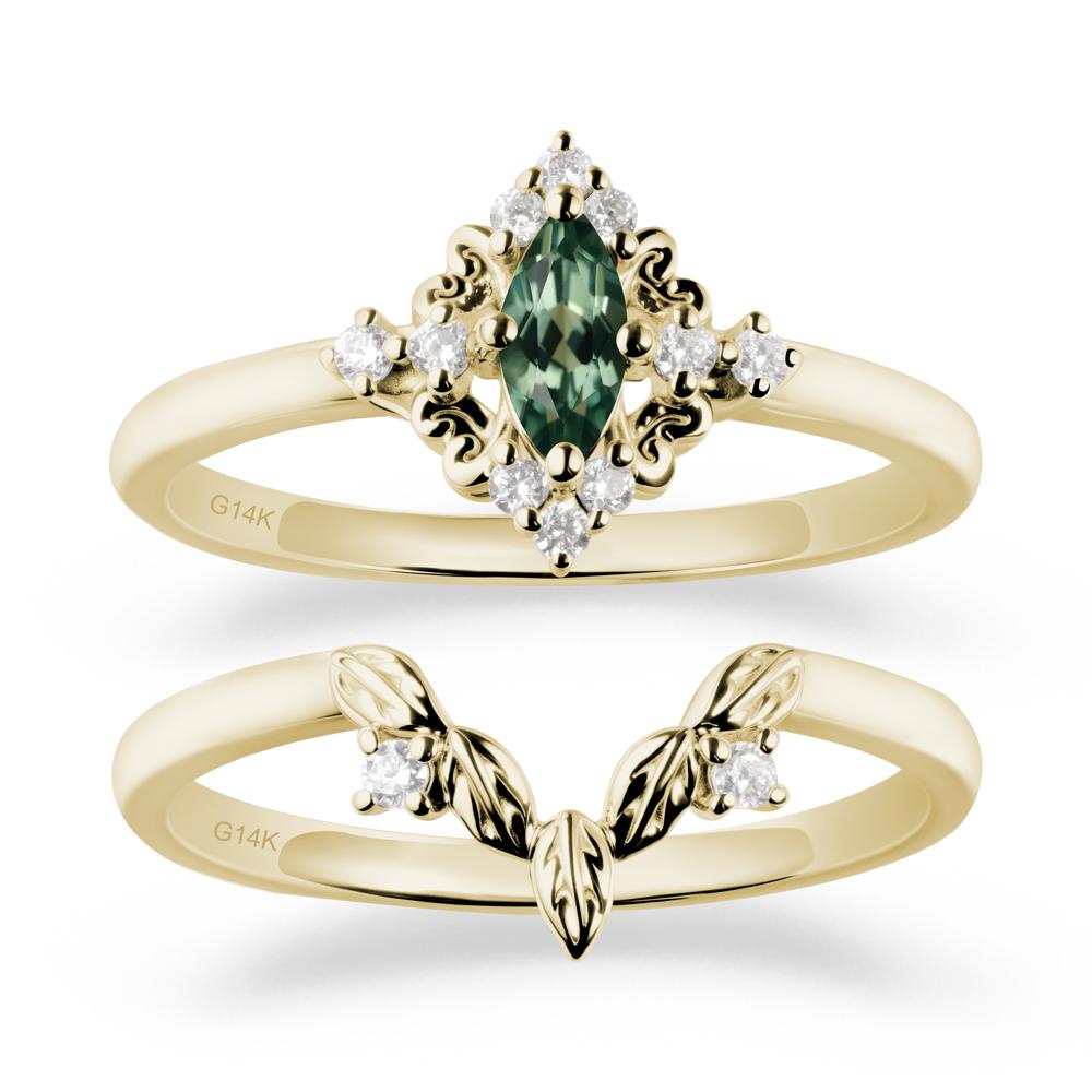 Green Sapphire Leaf Inspired Leaf Inspired Ring Sets - LUO Jewelry #metal_14k yellow gold
