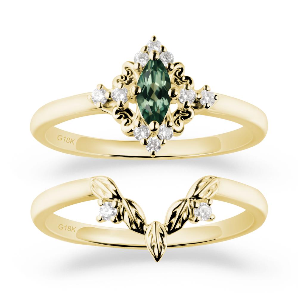 Green Sapphire Leaf Inspired Leaf Inspired Ring Sets - LUO Jewelry #metal_18k yellow gold