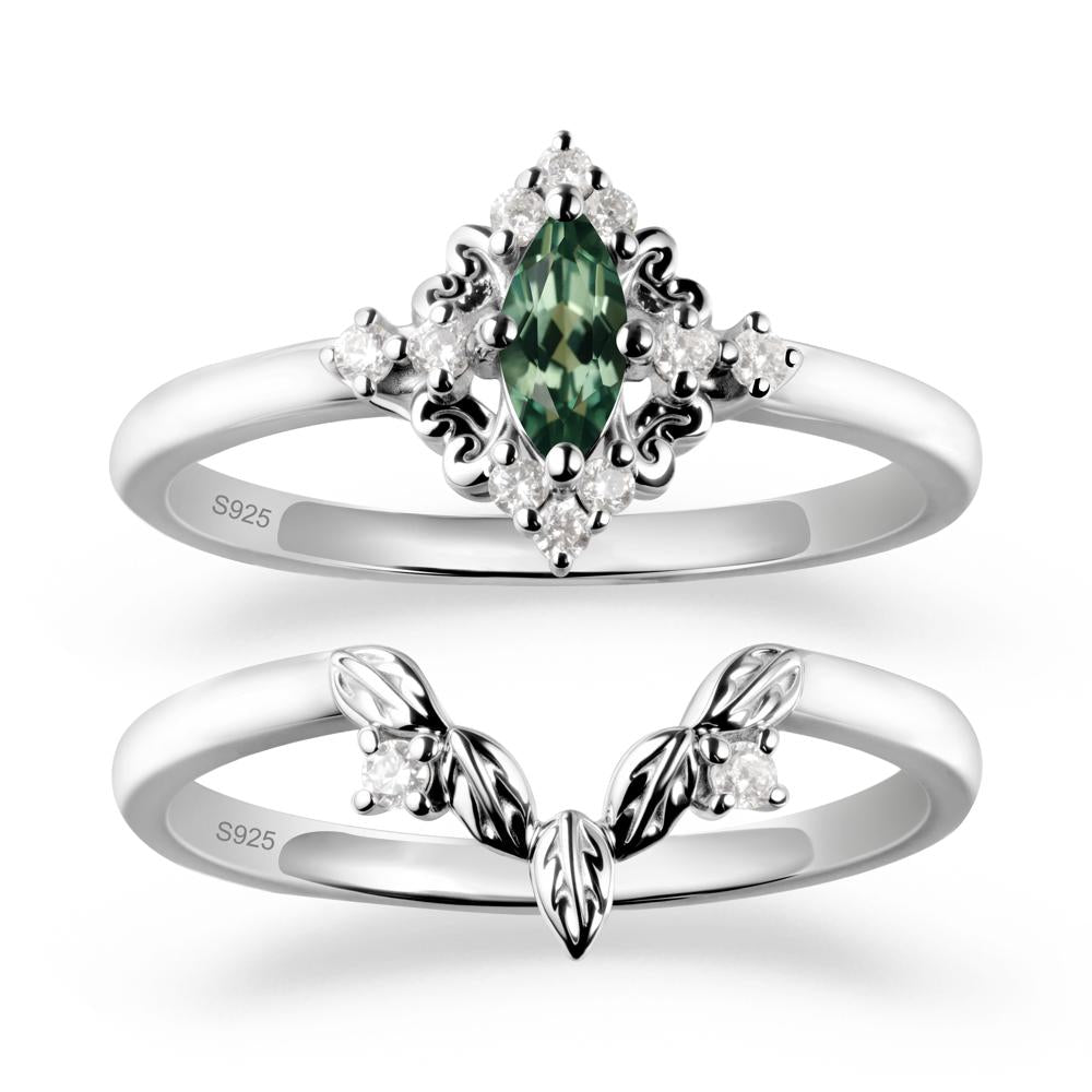 Green Sapphire Leaf Inspired Leaf Inspired Ring Sets - LUO Jewelry #metal_sterling silver