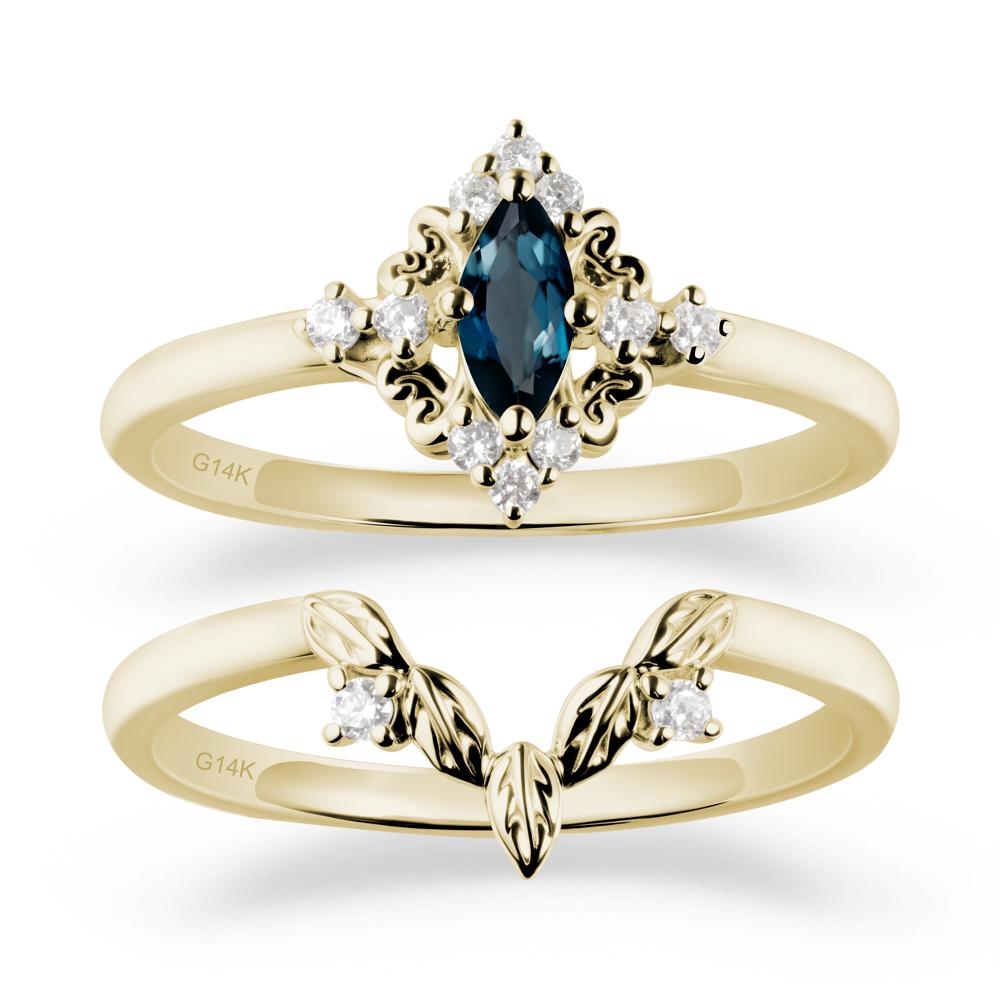Nature Leaf London Blue Topaz Ring Sets - LUO Jewelry #metal_14k yellow gold