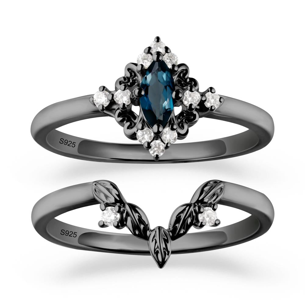 Nature Leaf London Blue Topaz Ring Sets - LUO Jewelry #metal_black finish sterling silver