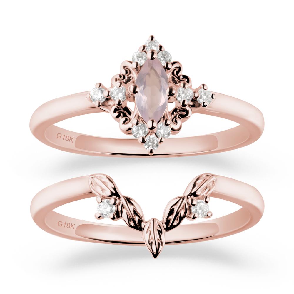 Marquise Rose Quartz Ring Sets with Leaf Details - LUO Jewelry #metal_18k rose gold