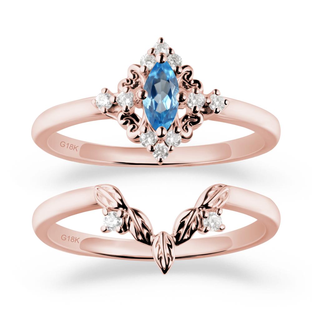 Marquise Swiss Blue Topaz Ring Sets with Leaf Details - LUO Jewelry #metal_18k rose gold