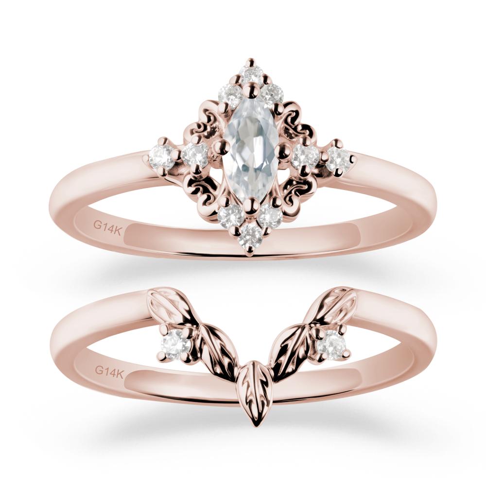 Nature Leaf White Topaz Ring Sets - LUO Jewelry #metal_14k rose gold