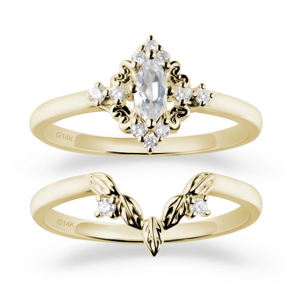 Nature Leaf White Topaz Ring Sets - LUO Jewelry #metal_14k yellow gold
