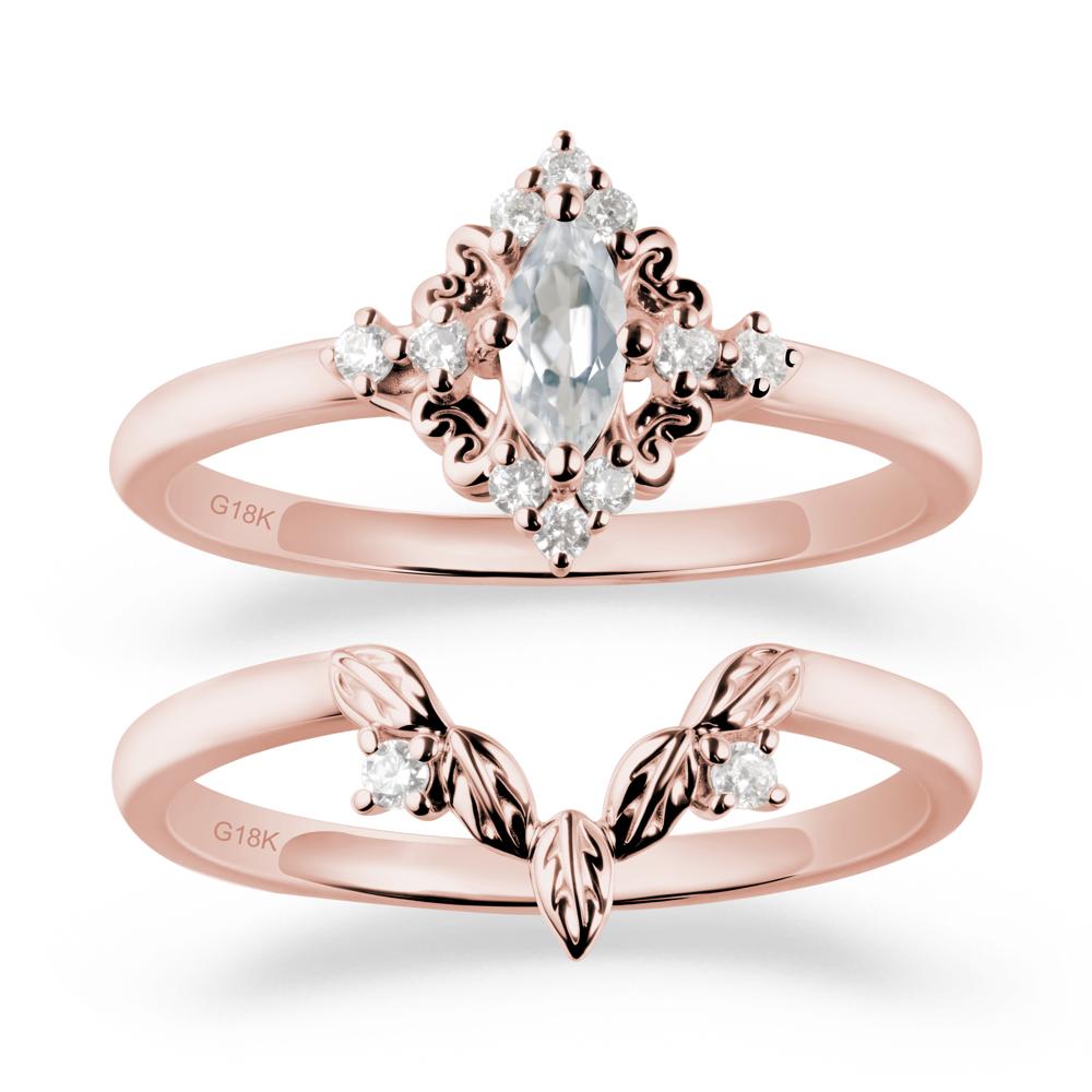 Nature Leaf White Topaz Ring Sets - LUO Jewelry #metal_18k rose gold