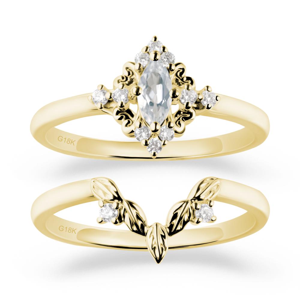 Nature Leaf White Topaz Ring Sets - LUO Jewelry #metal_18k yellow gold