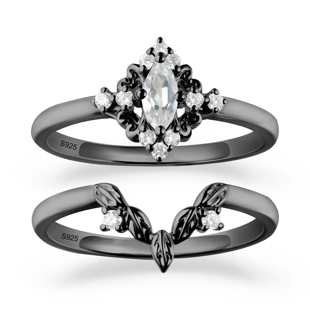 Nature Leaf White Topaz Ring Sets - LUO Jewelry #metal_black finish sterling silver