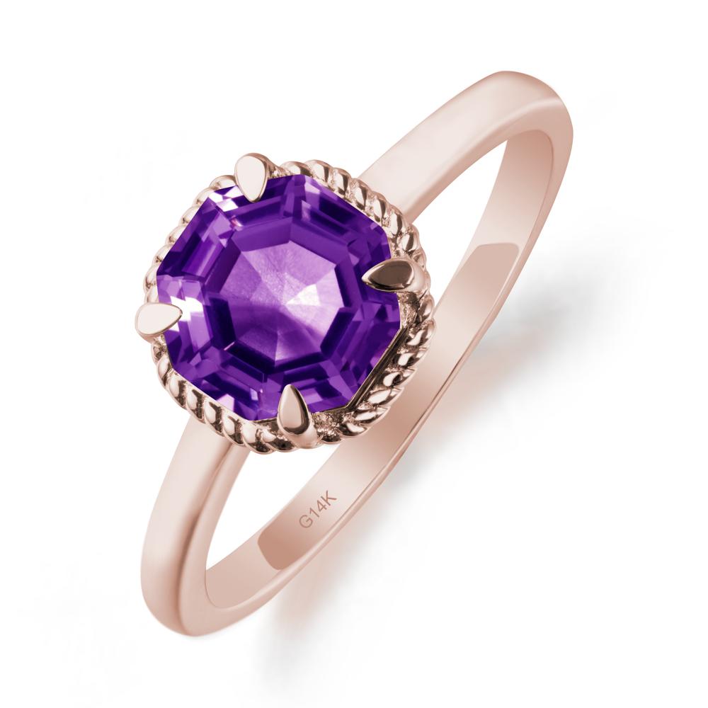 Simple Solitaire Octagon Amethyst Ring - LUO Jewelry #metal_14k rose gold