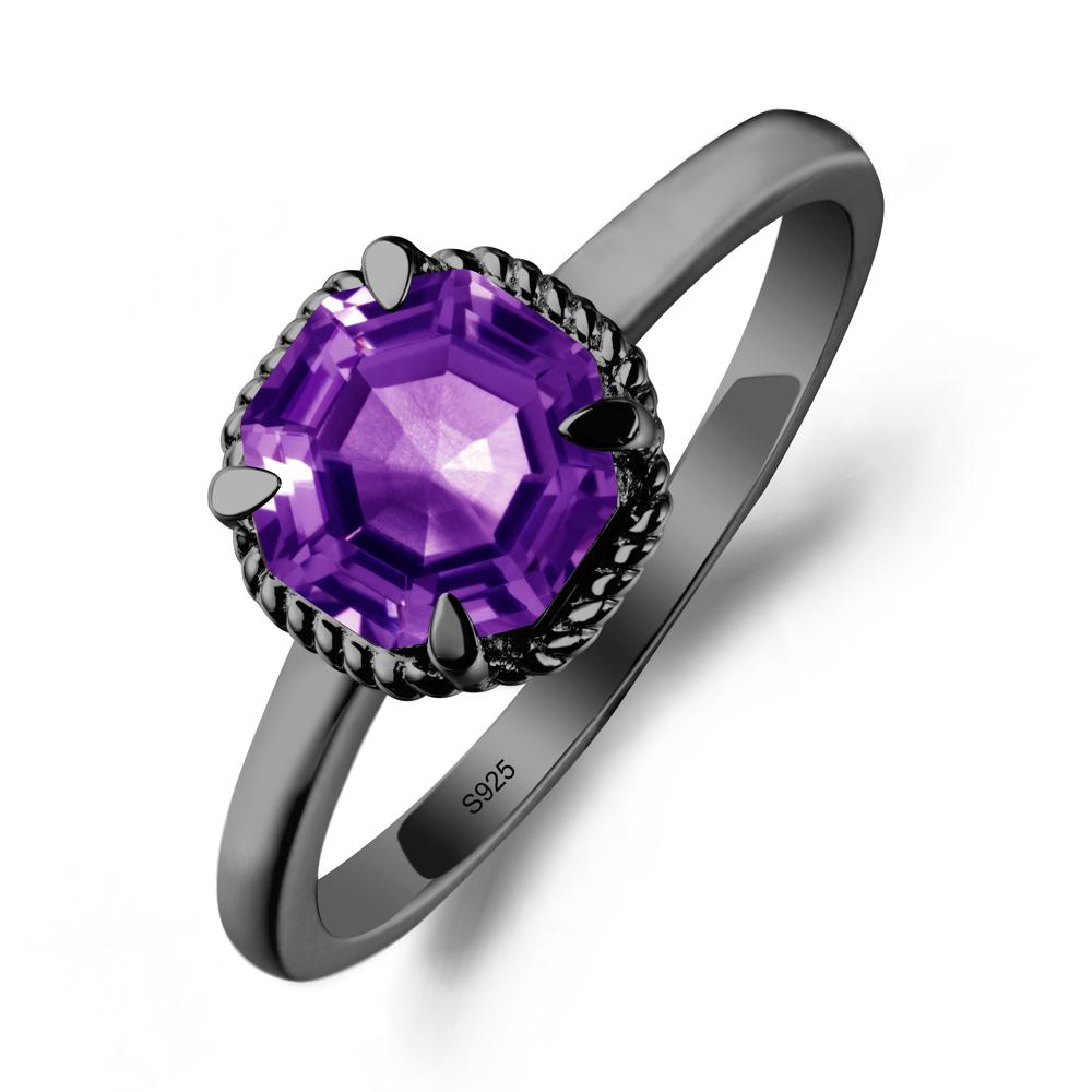 Simple Solitaire Octagon Amethyst Ring - LUO Jewelry #metal_black finish sterling silver