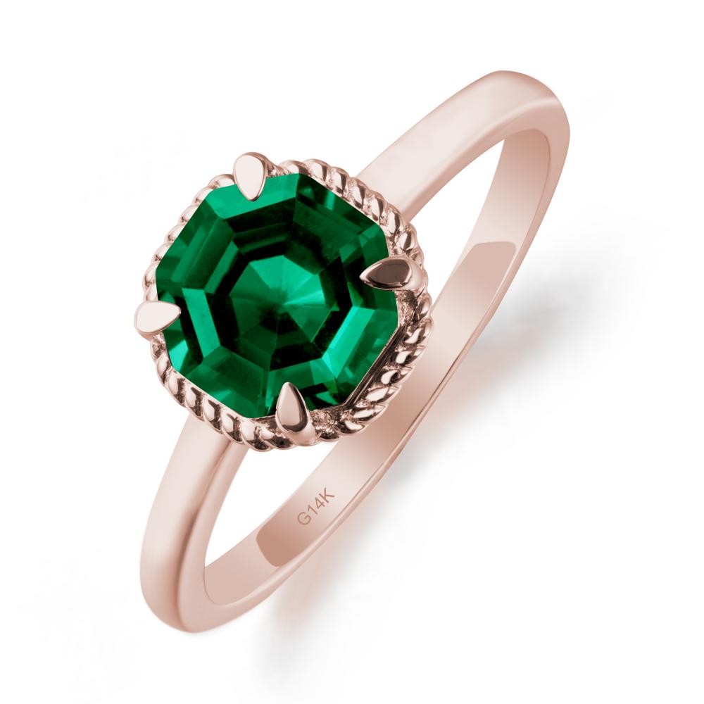 Twisted Rope Halo Octagon Emerald Ring - LUO Jewelry #metal_14k rose gold