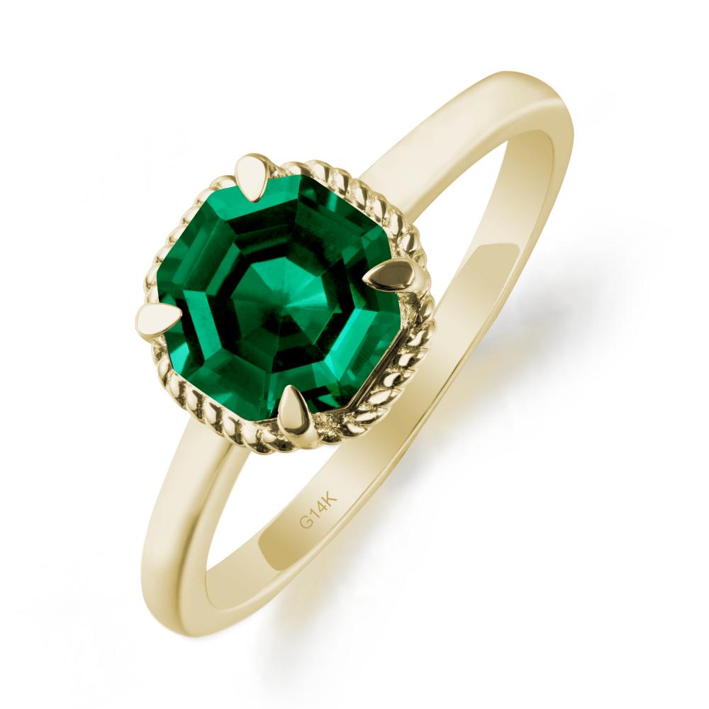 Twisted Rope Halo Octagon Emerald Ring - LUO Jewelry #metal_14k yellow gold