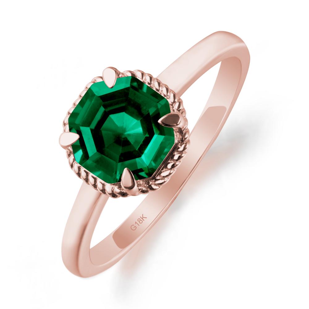 Twisted Rope Halo Octagon Emerald Ring - LUO Jewelry #metal_18k rose gold