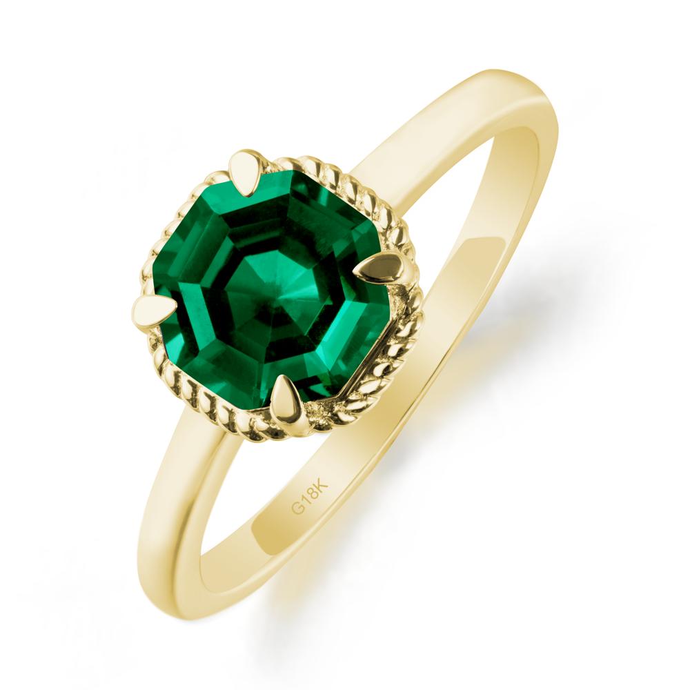 Twisted Rope Halo Octagon Emerald Ring - LUO Jewelry #metal_18k yellow gold
