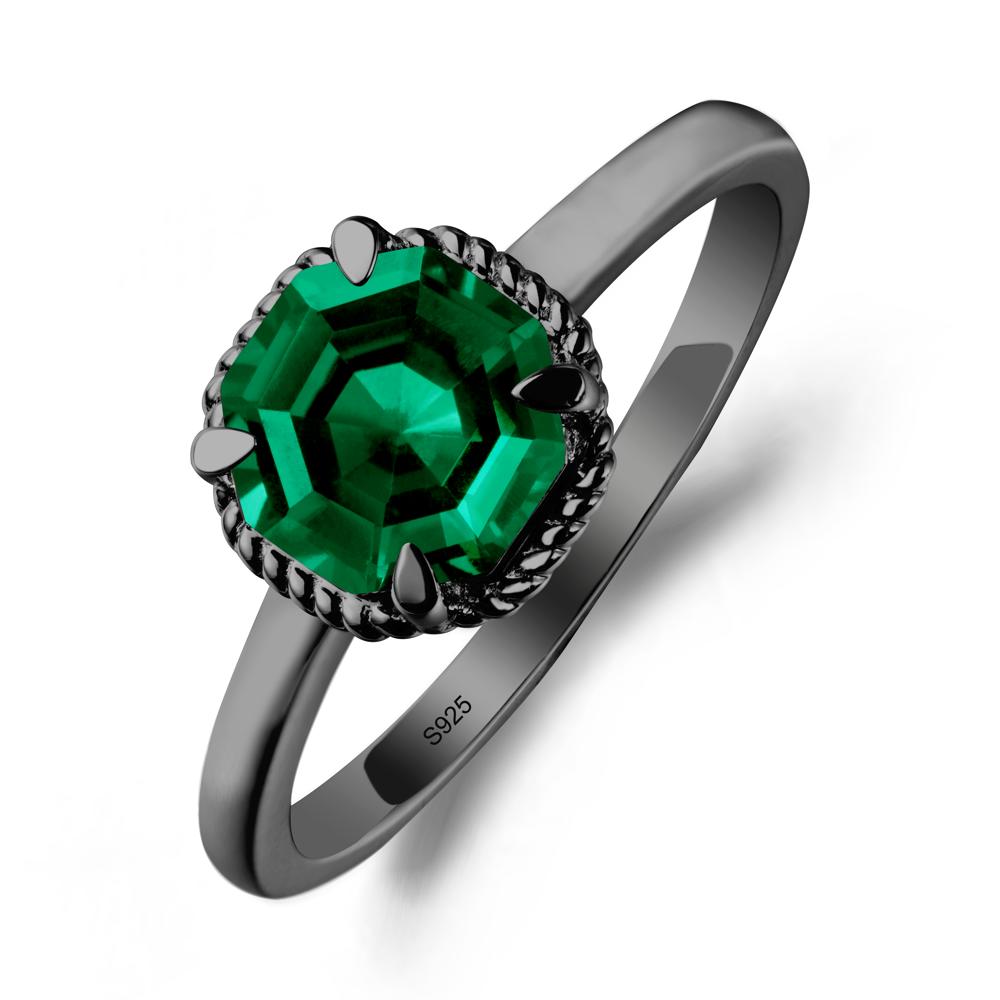 Twisted Rope Halo Octagon Emerald Ring - LUO Jewelry #metal_black finish sterling silver