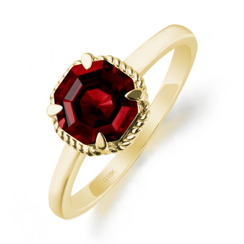 Simple Solitaire Octagon Garnet Ring - LUO Jewelry #metal_18k yellow gold