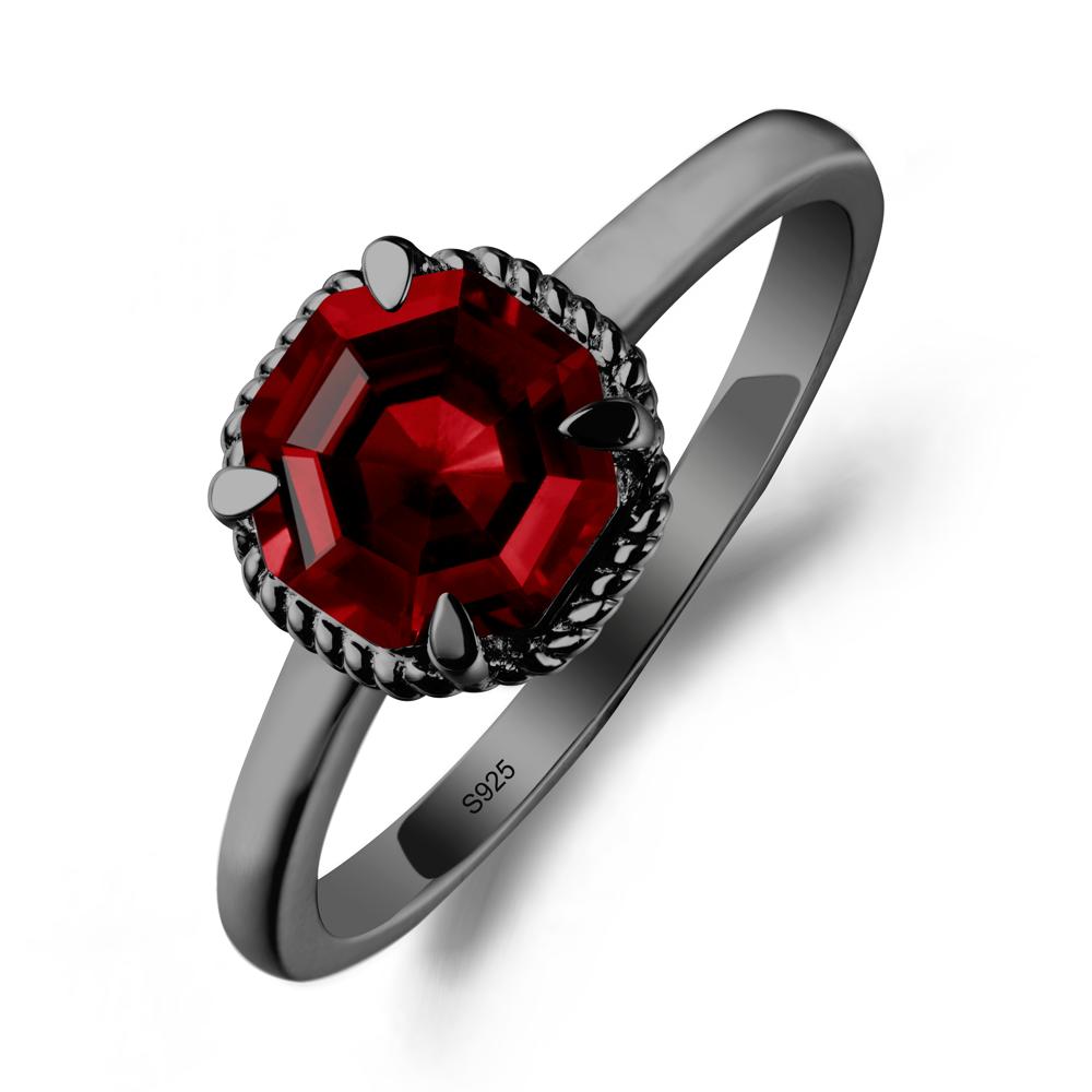 Simple Solitaire Octagon Garnet Ring - LUO Jewelry #metal_black finish sterling silver