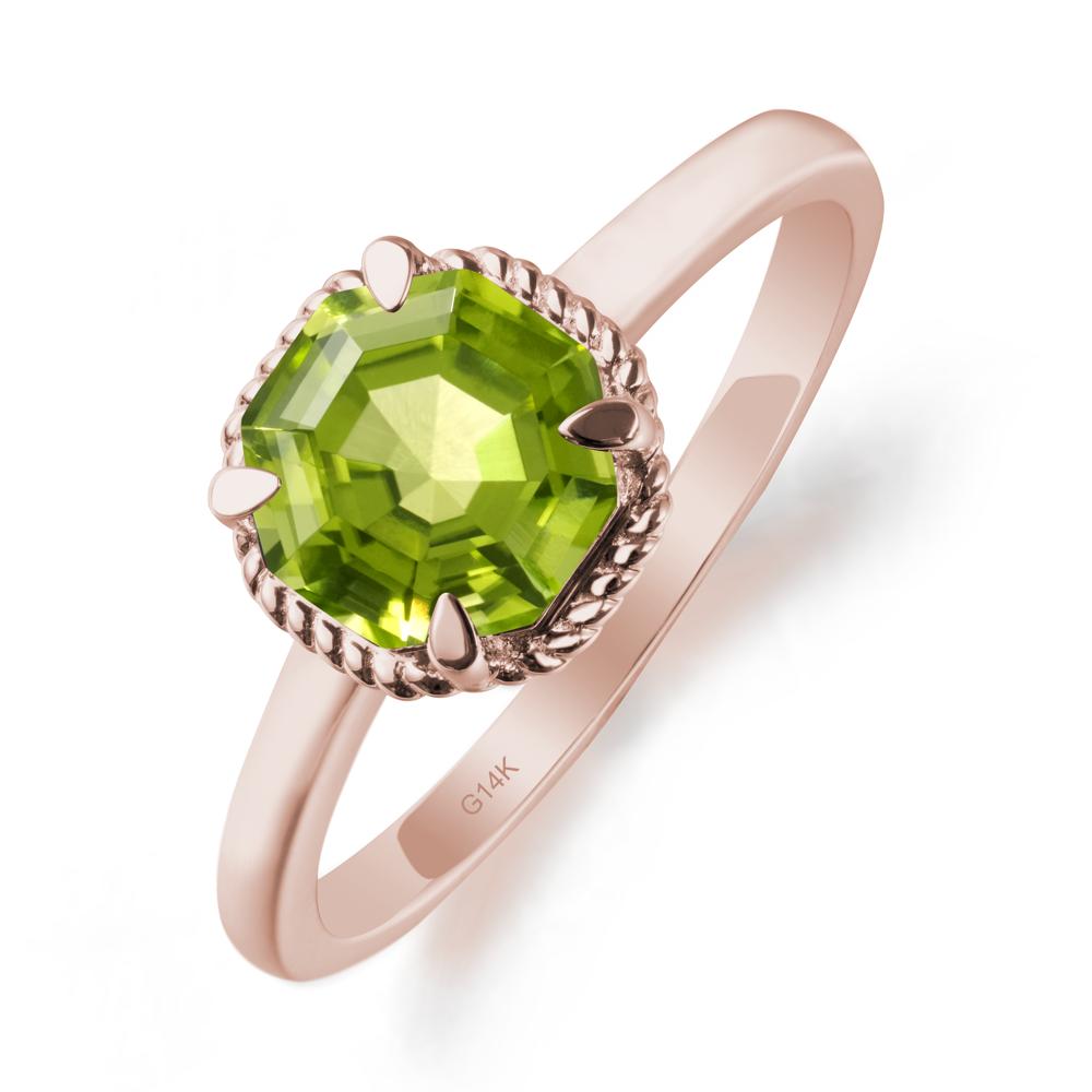 Twisted Rope Halo Octagon Peridot Ring - LUO Jewelry #metal_14k rose gold