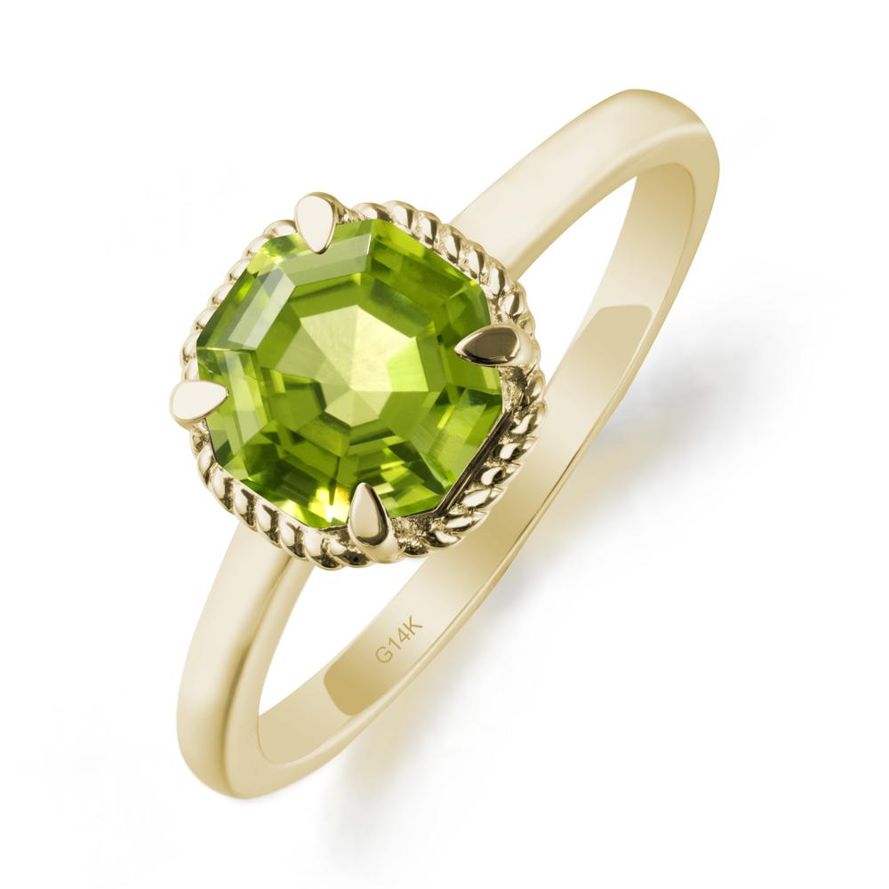 Twisted Rope Halo Octagon Peridot Ring - LUO Jewelry #metal_14k yellow gold