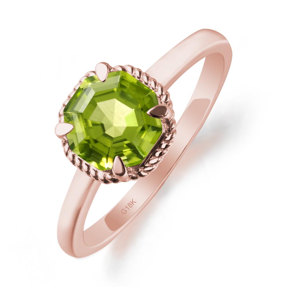 Twisted Rope Halo Octagon Peridot Ring - LUO Jewelry #metal_18k rose gold