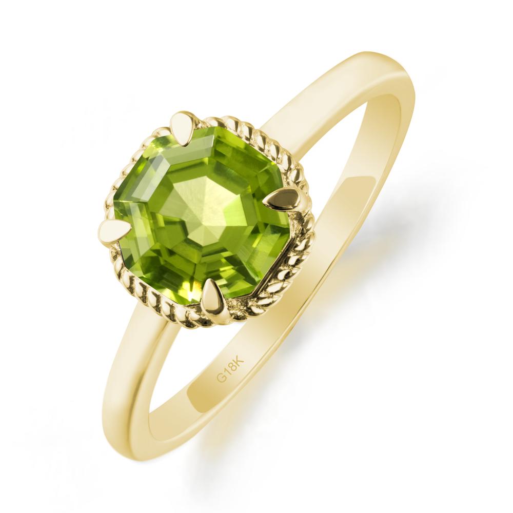 Twisted Rope Halo Octagon Peridot Ring - LUO Jewelry #metal_18k yellow gold