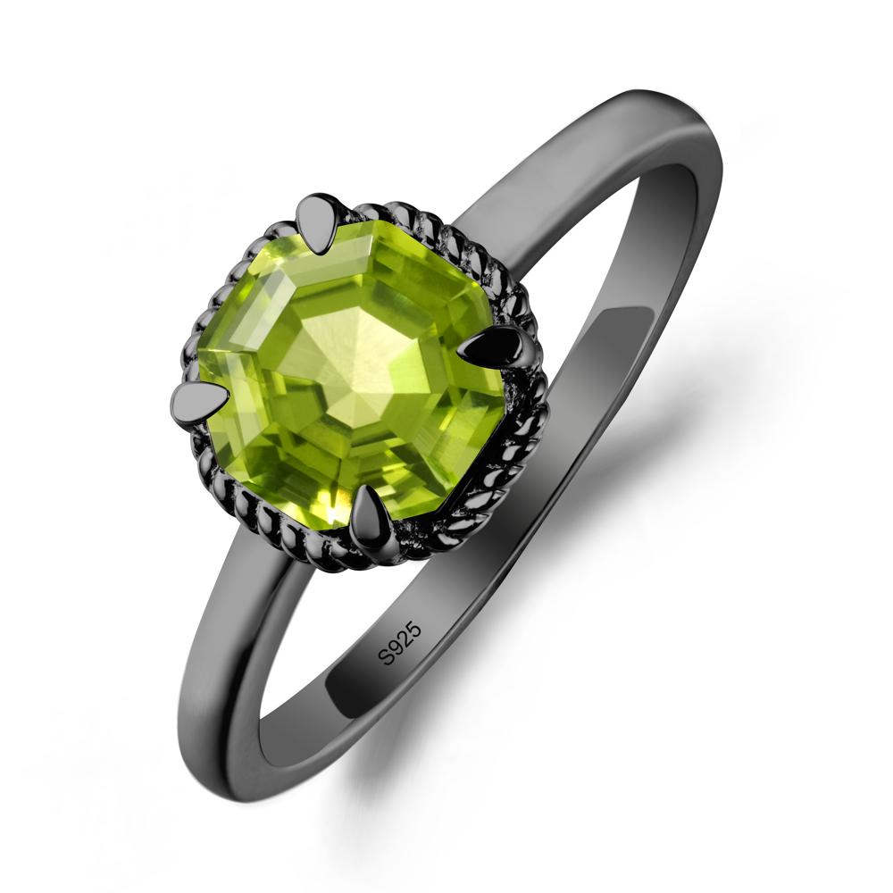 Twisted Rope Halo Octagon Peridot Ring - LUO Jewelry #metal_black finish sterling silver