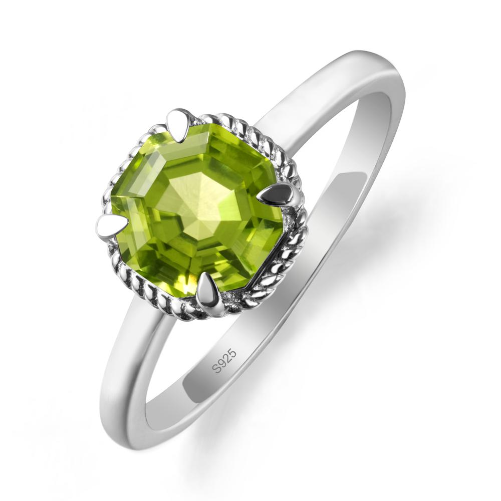 Twisted Rope Halo Octagon Peridot Ring - LUO Jewelry #metal_sterling silver