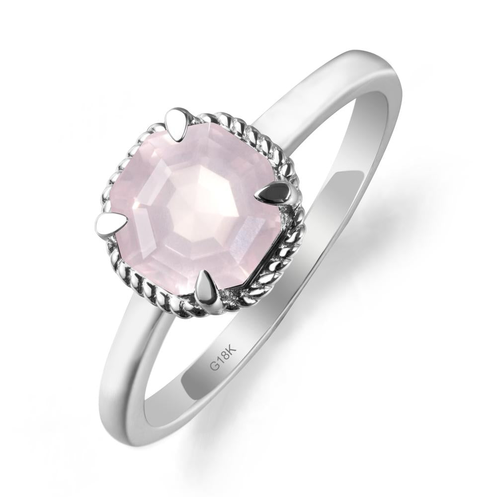 Simple Solitaire Octagon Rose Quartz Ring - LUO Jewelry #metal_18k white gold